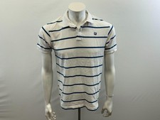 Bongo Men's White Stripped Collared T-Shirt Size Medium Cotton Blend
