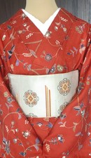 Cherry Blossoms at Night Kimono Silk Blend Neutral Color Traditional Japanese Cl