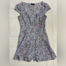 PrettyLittleThing Womens Sz 6 Flutter Sleeve Blue Floral Midi Sun Dress