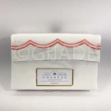 Coastal Collection Queen Bed Sheet Set 4pc White & Orange 100% Cotton New