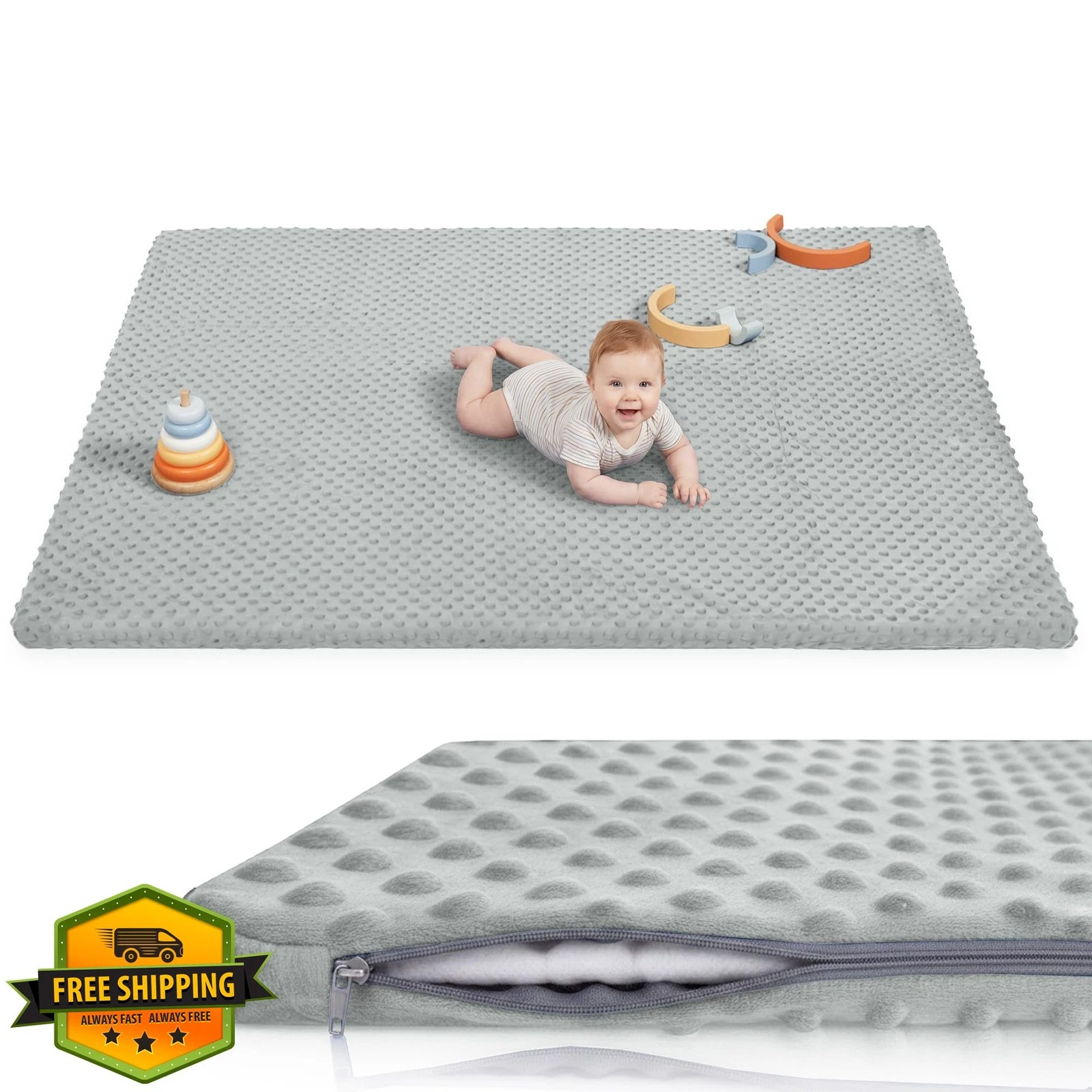 Huloo Sleep Play Mat 50"×74" Grey 3D Minky