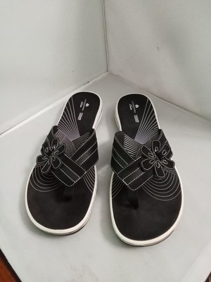 Clarks Cloud Steppers Cushion Soft Black Flower Thong Sandals