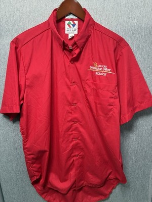 VTG 80s NASCAR Winston West Official Racing Series Button Up Red Large