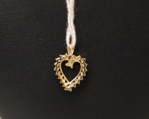 (RI1) 10K Yellow Gold Diamond Heart Pendant - 3/4" - 1.2 Grams - .21 TCW - Zdjęcie 3 z 3