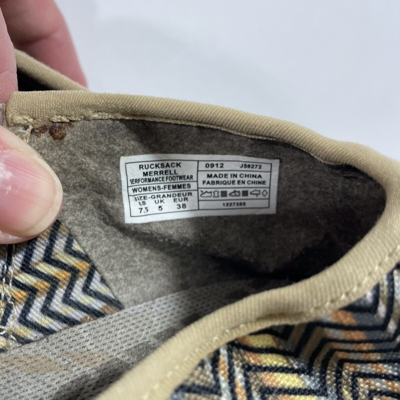 Nuovo zaino Merrell scarpe slip on tela marrone chevron taglia 7 5 donna