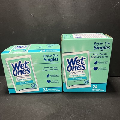 WET ONES Sensitive Skin Hand Wipes, Singles Extra Gentle 24 Individual Wipe 2 Pk