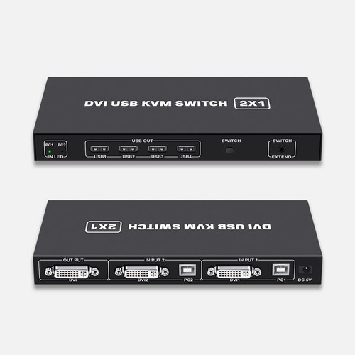 DVI KVM- 2-In-1 4K Computer Teilen USB-Tastatur Maus Druckmonitor Mult6515 - Afbeelding 2 van 6