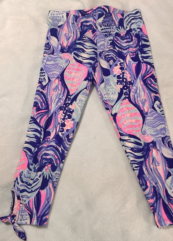 Lilly Pulitzer Girls MAIA Twilight Blue Scales Up W/Bows Leggings Size L (8-10)