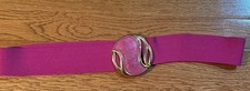 Vtg 80s stretch Pink Rose Color, 35  , Round Metal Belt, Hook, Gold And Pink