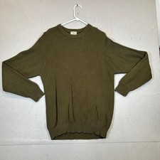 LL Bean Sweater Mens Large Green Fisherman Military Hiking Cotton Crewneck