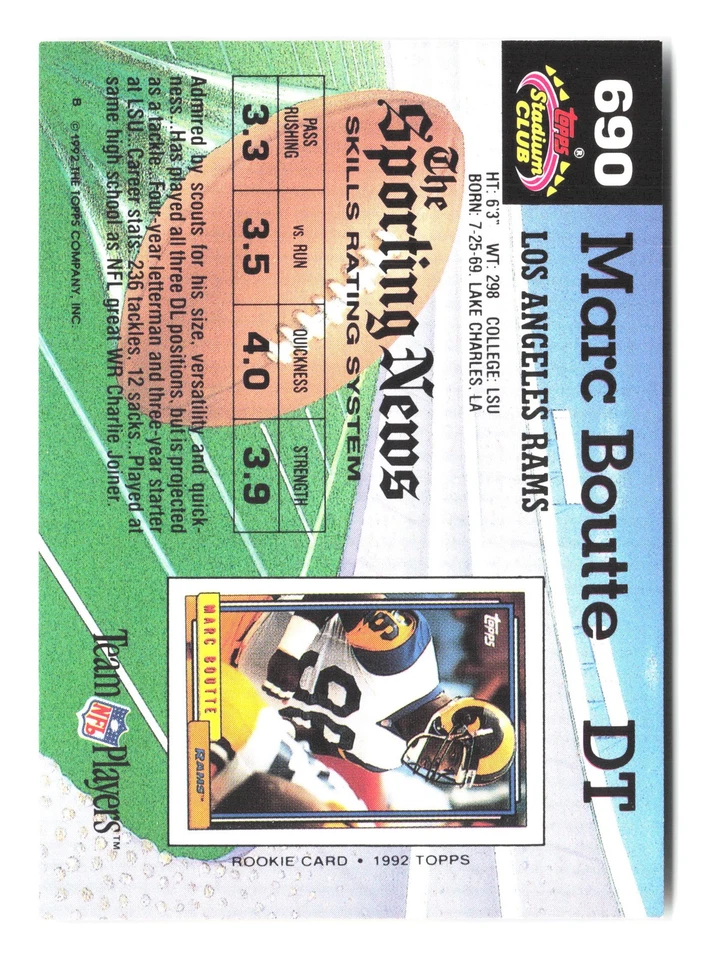 1992 Stadium Club #690 Marc Boutte - Image 2 of 2