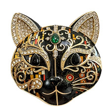 Black Cat Face Mask Brooch Gold Tone Crystal Kitten Pin Cute Animal Jewelry Gift