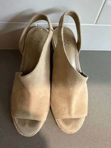 Vince Camuto Women’s Beige Suede Wedge Slingback Open Toe Ankle Strap 7.5