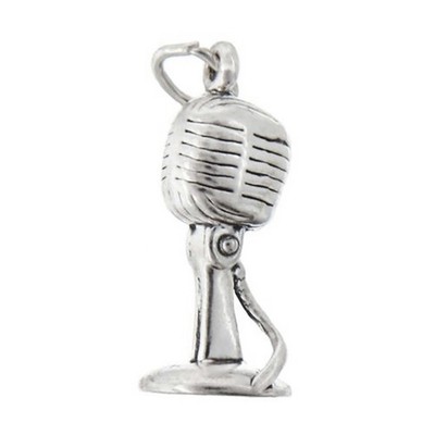 Podcast Radio Microphone 3D 925 Solid Sterling Silver Charm Pendant MADE IN USA