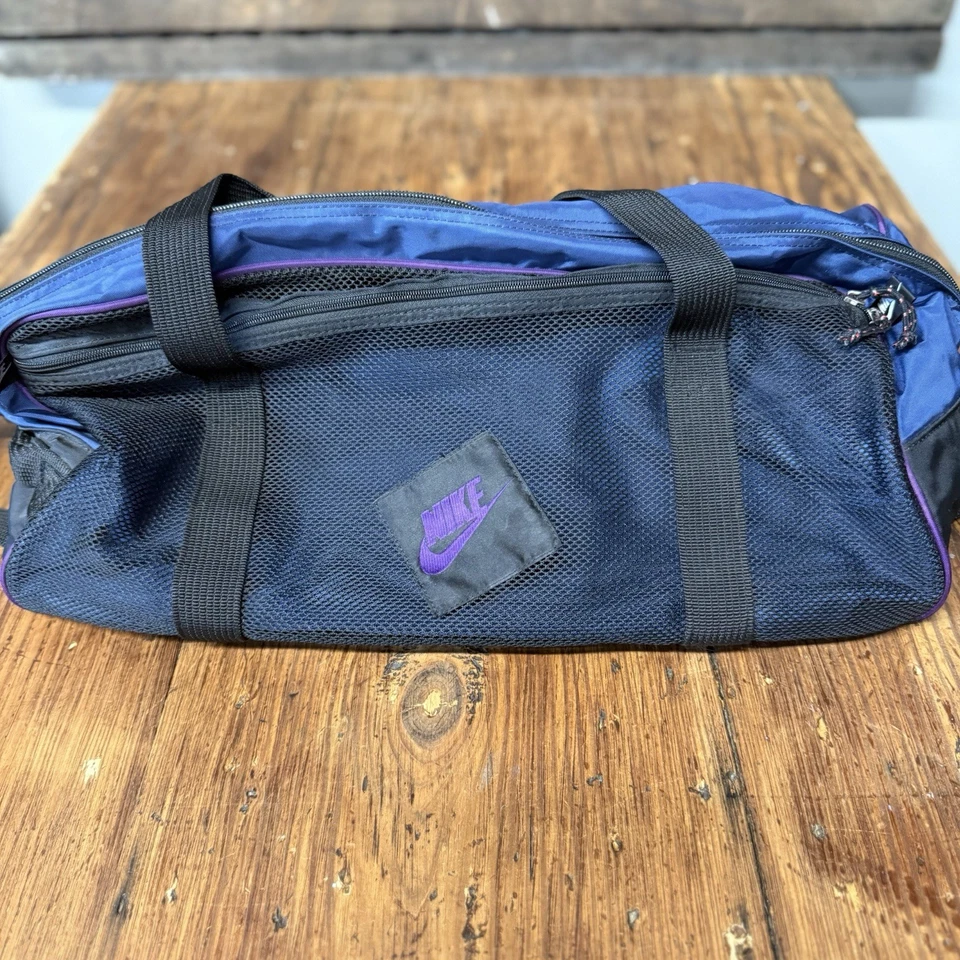 Vintage 80s Blue Purple Nike Logo Swoosh XL Gym Duffle Bag Sports Made In Korea - Image 4 of 4