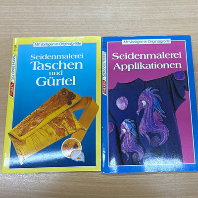 Falken 2x Seidenmalerei Anleitungsbuch Taschen & Gürtel + Applikationen