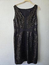 David MEISTER black Sheath Dress V-Neck  Gold Sequins Size 12