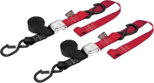 Powertye 1.5" Cam-Buckle Tie-Downs with Safety Latch Hooks & Soft-Tye Red