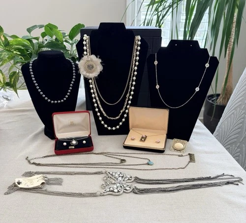 Vintage to Modern Women’s Costume Jewelry Lot of 8 Necklaces Earrings Clasp #30