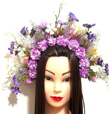 Floral Crown Hair Wreath Purple/White - Boho Festival Wedding - Handmade