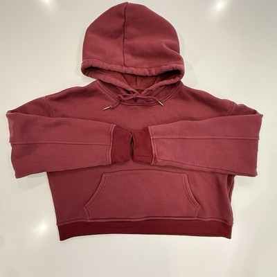 Hoodie Women s Med Dark Red Kangaroo Pocket Thumbhole Cuffs Pullover Unbraned