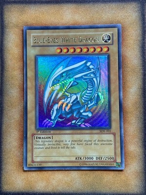 Yugioh Blue-Eyes White Dragon SDK-001 Ultra Rare 1st Ed FOIL LINE ERROR VLP