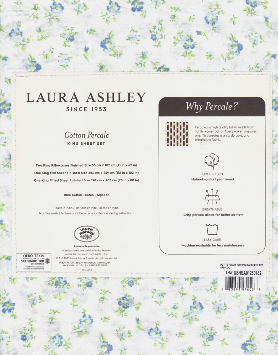 LAURA ASHLEY シングルフィットシーツ Laura Ashley King Sheet Set Petite Fleur Blue 4pc Cottage