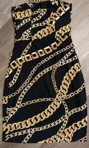 Miroa Grec Porte clés Maillon Style Gucci Robe Femme S Noir Ceinture Dorée Stretch