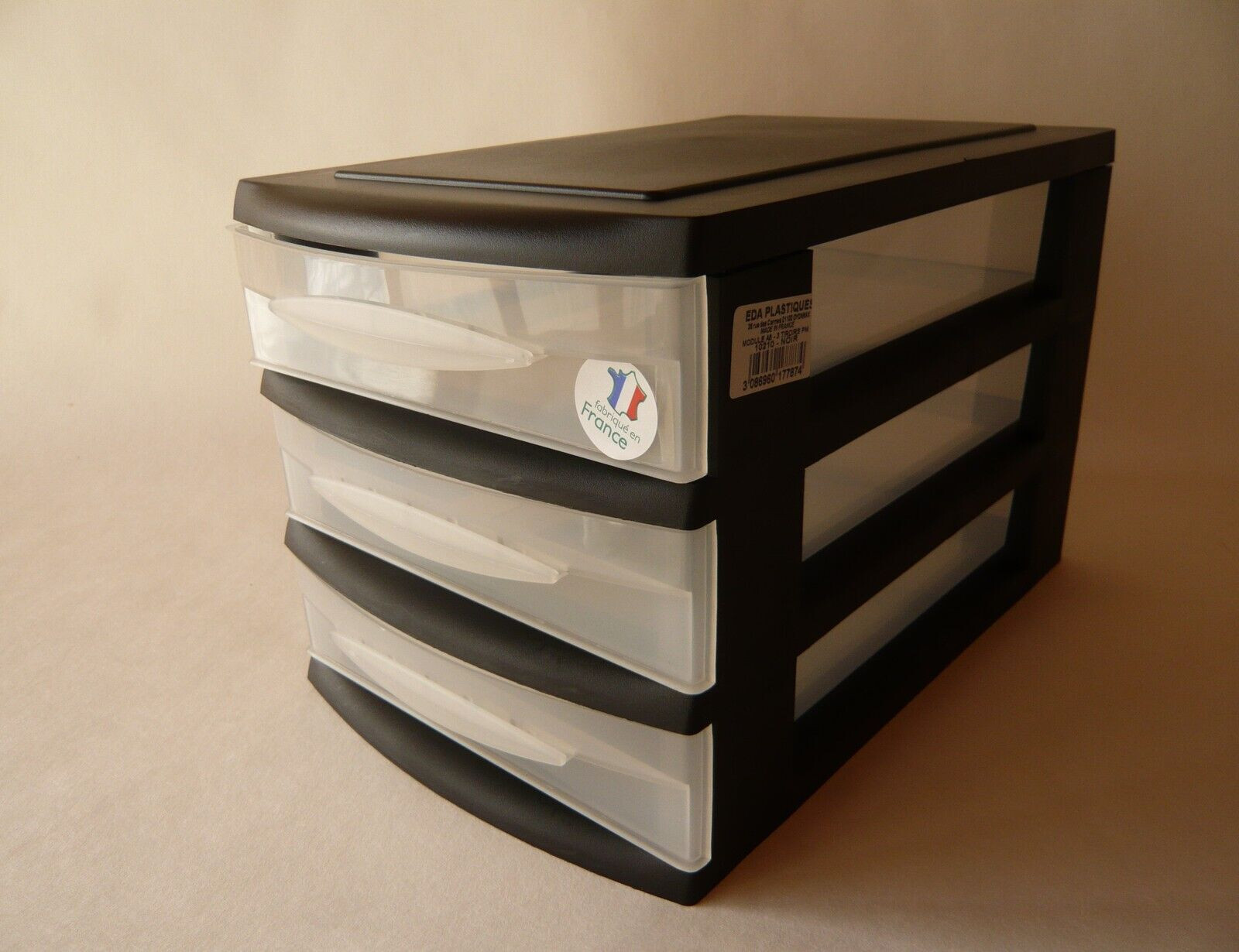 Bloc 3 tiroirs A5 noir EDA en lot de 2 pour trier vos papiers de bureau