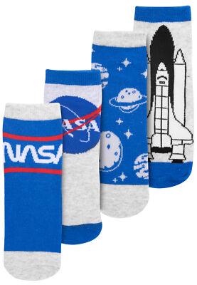 NASA Socken für Jungen Kinder Sneaker Kindersocken Blau/Grau (4er Pack)