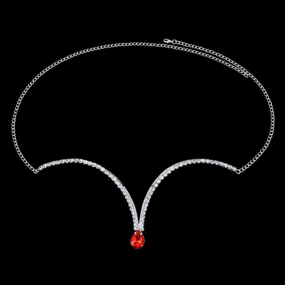 Red Crystal Chest Bra Chain Women Sexy Body Decoration Lingerie Nipple Jewelry - Image 3 of 4