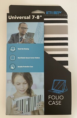 Accellorize Universal 7-8'' Tablet Folio Case Holder Durable Protector Striped