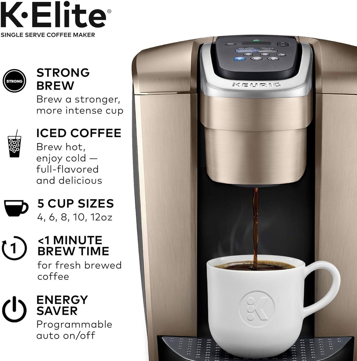 Keurig K-Elite Single Serve K-Cup Pod Coffee Maker, Brushed Gold | eBay