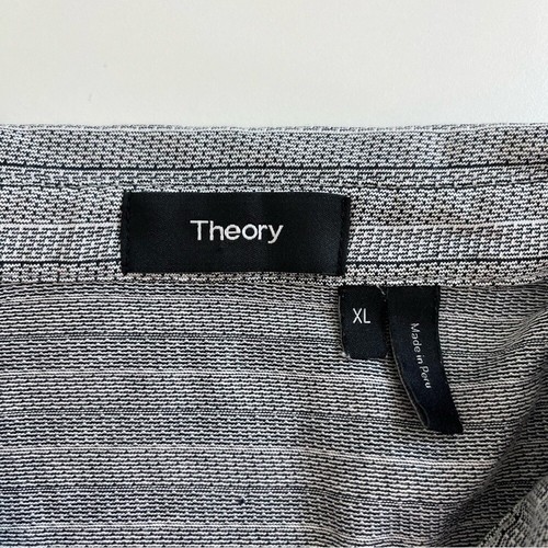 Theory Men's Bron O Joshua Short Sleeve Polo XL Gray Black striped - Picture 4 of 4