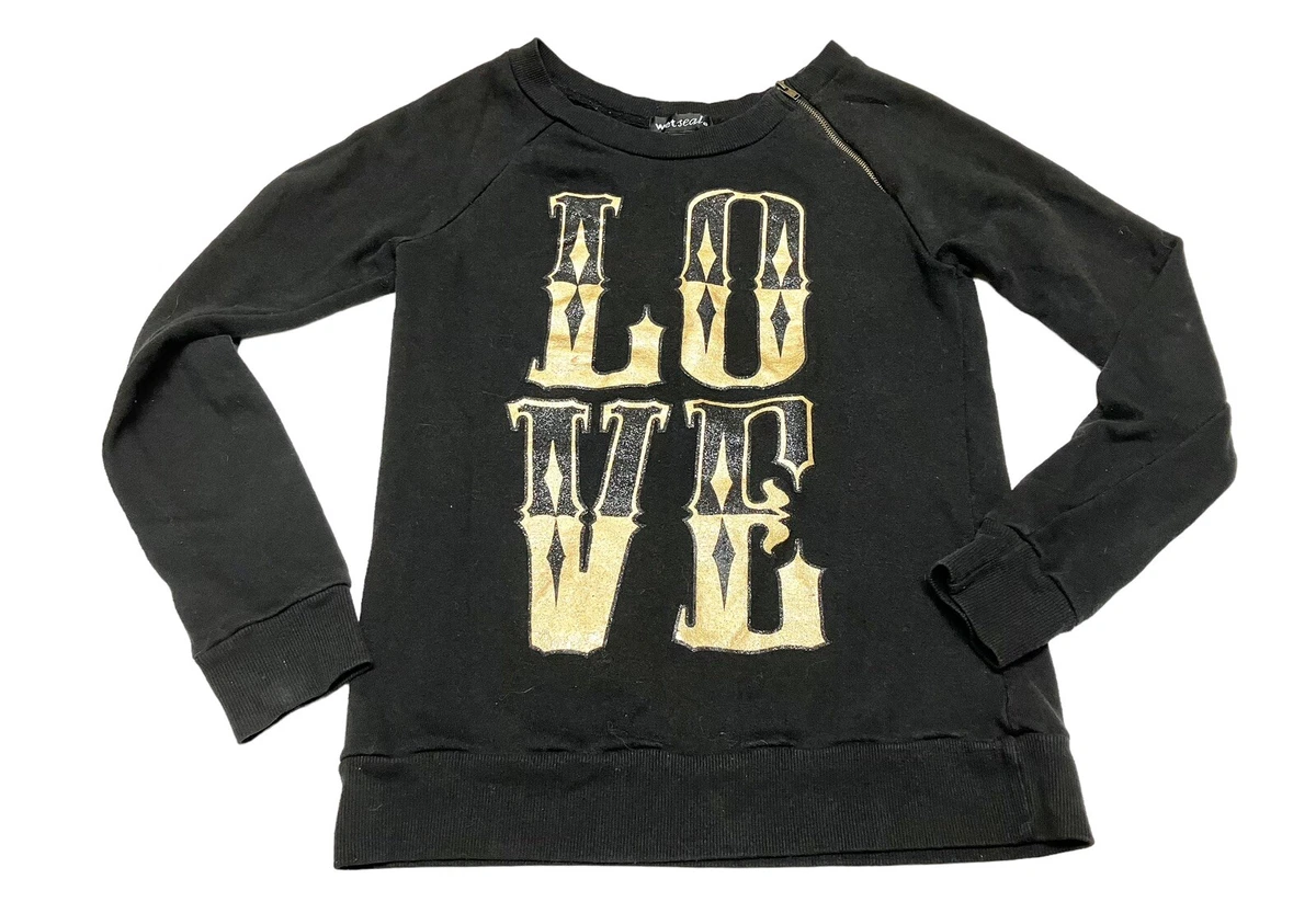 Wet Seal Juniors Womens Size Small Sweat Shirt Black LOVE Zipper