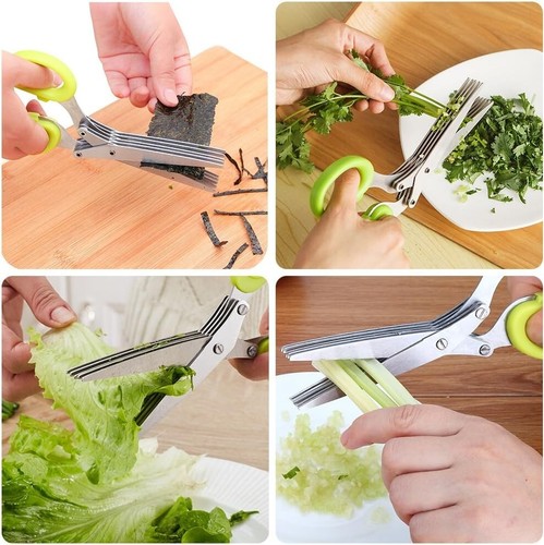 Multi-layer Stainless Steel Kitchen Scissors Vegetable Cutter Green Onion Herb L - Picture 6 of 10