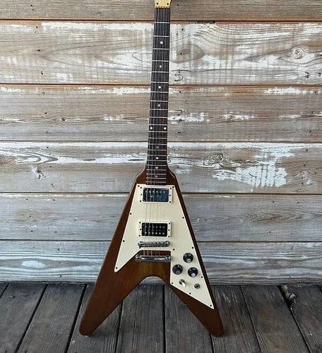 Customizable Flying V Electric Guitar 1975 Natural Mahogany Body Fast Ship KFC
