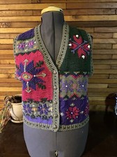 Vintage Portraits By Northern Isles Hand Knitted Vest Womens Size Large Floral
