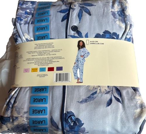 Flora Nikrooz set pigiama donna maniche lunghe e pantaloni, taglia large blu floreale NUOVO - Foto 2 di 4