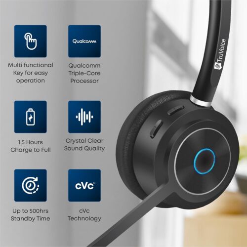 TruVoice Bluetooth Headset Noise Canceling Mic 22 Hours Talk Time USB Dongle - Picture 5 of 7