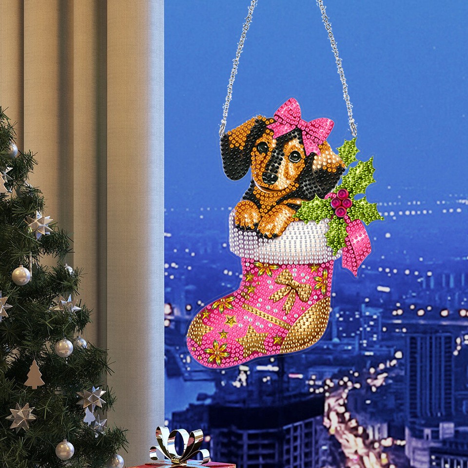 Acrylic Special Shaped Christmas Dog Diamond Painting Hanging Ornaments