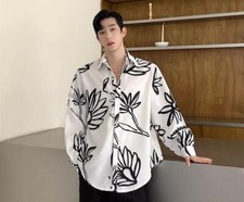 Men's Autumn Fashion Lapel Long Sleeve Loose Printed Shirt Youth Casual Blouses