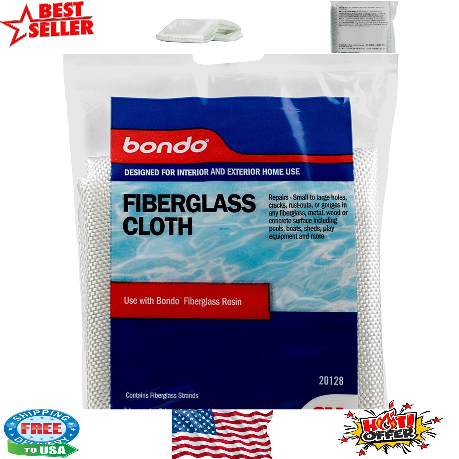 Waterproof Fiberglass Cloth 8 Sq Ft for Cars Boats Repairs DIY Projects