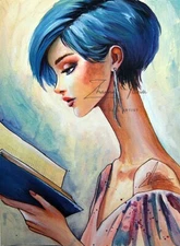 ORIGINAL Watercolor SURREAL ART reading woman FIGURATIVE Fantasy MODERN PAINTING