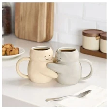 Mainstays 16 oz Cream & Gray Sculpted Hug Earthenware Mug NEW (SET OF 2)