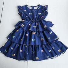 Shein Girls Dress Butterfly Ruffle Sleeve Layered Blue Print Sz 6 years 6Y