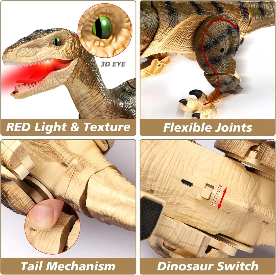 Jurassic Velociraptor RC Dinosaur Remote Control with LED Lights Yellow - Image 2 of 3