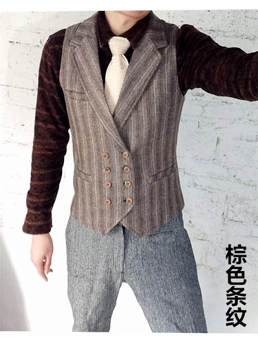 Tweed Men's British Style Wool Blend Retro Double-breasted Vest Waistcoat S-4XL - Picture 2 of 15