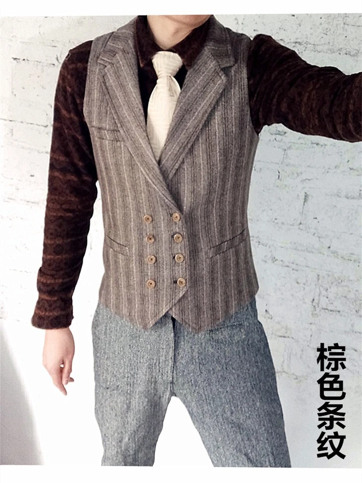 Tweed Men's British Style Wool Blend Retro Double-breasted Vest Waistcoat S-4XL - Image 2 of 4