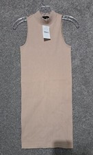 Forever 21 Women's Seamless Ribbed Bodycon S/M Knit Dress Beige Mock Neck NWT